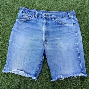 Vintage Levis 501 Denim Jean Shorts Mens Size 36 Blue Cut Off Frayed